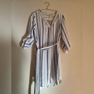 Mine Striped Long Sleeve Dress in Blue and White